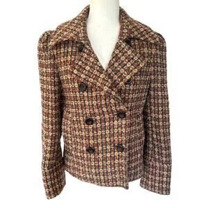 Arden B Pea Coat Medium Red Tan Tweed Wool Preppy Dark Academia Winter Classic